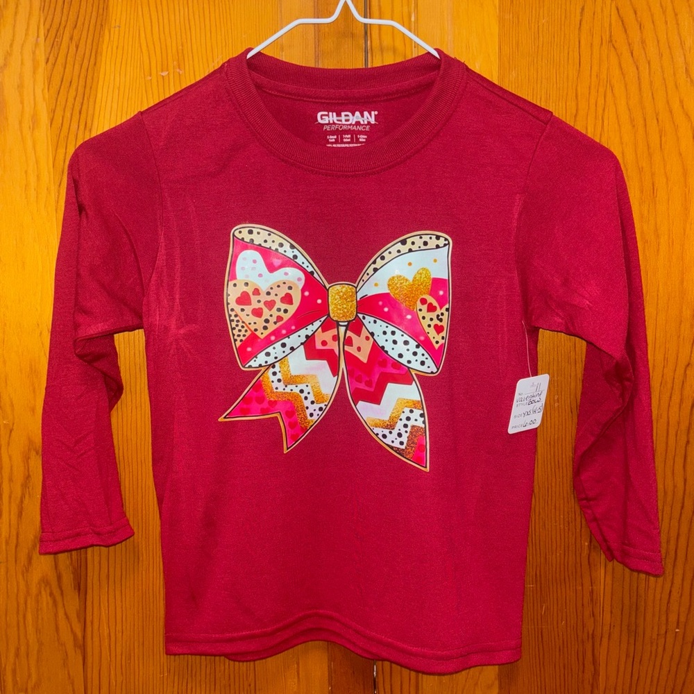 Gildan Kids Red Long Sleeve Shirt with Bow Design